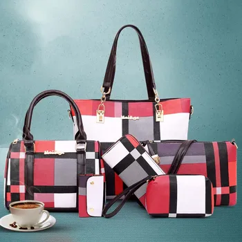 Набор из 6 предметов, роскошные сумки, Новая женская сумка в клетку, женская сумка через плечо, дорожная сумка для покупок, женская сумка через плечо.