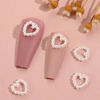 20шт 3D-украшения для ногтей с жемчугом в форме сердца, белый дизайн в форме сердца, жемчужные украшения для ногтей, аксессуары для маникюра своими руками