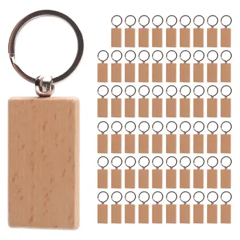 60шт пустой прямоугольный деревянный брелок для ключей Diy деревянные брелки для ключей На бирках можно выгравировать подарки Diy