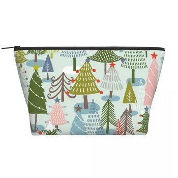 Трапециевидные портативные косметички Christmas Tree Forest, сумка для ежедневного хранения, косметичка для путешествий, туалетные принадлежности, ювелирная сумка