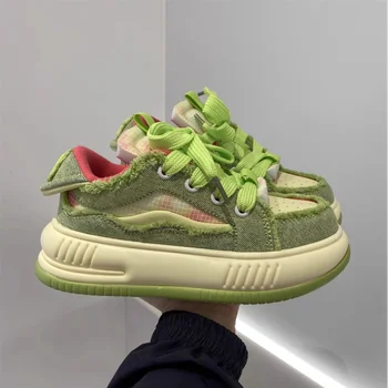 Женские кроссовки в стиле ретро, мужская парусиновая обувь, зеленая спортивная обувь, дизайнерские массивные кроссовки, женская повседневная обувь большого размера