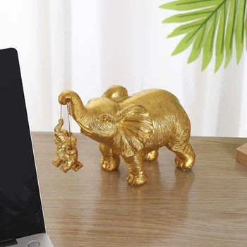 Золотые / серебряные качели, статуя слона для матери и сына, скульптура слона из смолы, милые фигурки слонов для домашнего декора гостиной