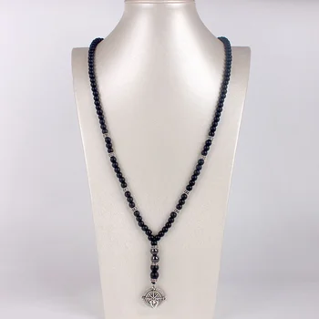 Ожерелье с подвеской-компасом, персонализированное мужское ожерелье из черного агата, ожерелье из бисера