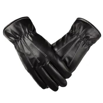 Модные мужские перчатки из искусственной кожи, осень-зима, теплые черные перчатки с сенсорным экраном на весь палец, Ветрозащитные лыжные перчатки для вождения, защитные перчатки