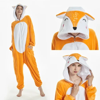 Комбинезоны с изображением животных Лисы и панды, пижамы с единорогом Кигуруми, косплей-костюм, Цельный комбинезон с капюшоном для взрослых, Пижамы Унисекс, Пижамы