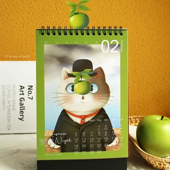 1 ШТ Настольный календарь Kitten 2024 Museum Cat Night Creative Ins Декоративный Календарь Канцелярские принадлежности для офиса и школы