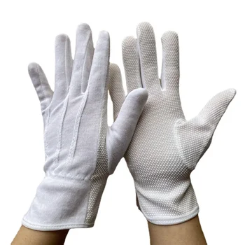 4шт Белых хлопчатобумажных парадных перчаток, нескользящие перчатки в горошек с эластичной манжетой, мужские и женские перчатки для марширующей полицейской охраны, военные костюмы