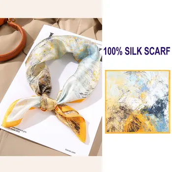 100% Шелковый шарф Тутового цвета, женская картина, Винтажный Квадратный платок 53x53cm, Женские головные уборы, повязка на голову, Шарфы​