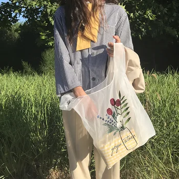 Летняя женская прозрачная сумка-тоут из органзы, тканевая пляжная сумка с вышивкой, высококачественные Эко-прозрачные сумки для рук, кошелек для девочек