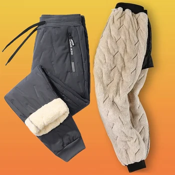 Мужские зимние ветрозащитные утепляющие брюки, водонепроницаемые зимние теплые флисовые брюки, Свободные брюки с хлопковой подкладкой из берберского флиса