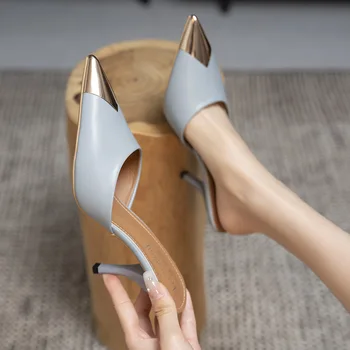 2023 Летняя Новая Женская обувь Уличная Мода Металлический Острый Тонкий Каблук Босоножки на Высоком Каблуке Женская обувь Sandalias De Mujer