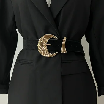 Cinturones  cuero de terciopelo negro para mujer, hebilla dorada  lujo  alta calidad, cinturón de corsé ancho de moda,