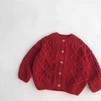 Новогодний пуловер, детский свитер, Рождественский зимний стиль для мальчиков и девочек, вязаный кардиган с рисунком конопли