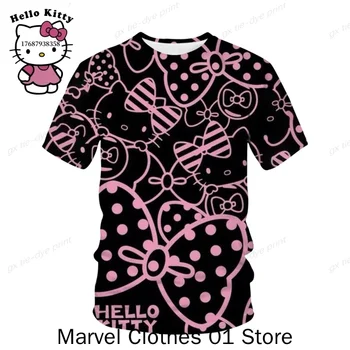 Новая футболка Kawaii Hello Kitty, одежда для девочек, детская уличная мода, футболки с принтом для мальчиков и девочек, повседневные крутые футболки