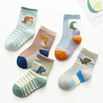 5 пар / лот, носки для маленьких мальчиков, мультяшные динозавры, осень-зима, хлопковые детские носки с мультяшными героями, детские носки для мальчиков и девочек