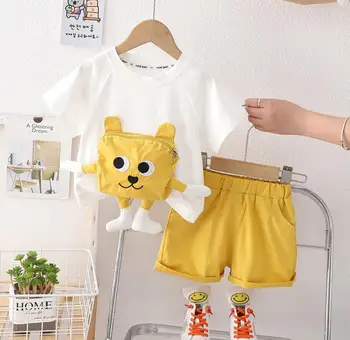 Летняя одежда в корейском стиле для маленьких мальчиков, пуловер с героями мультфильмов, рубашки с короткими рукавами и шорты, одежда для малышей, спортивные костюмы для детей bebes