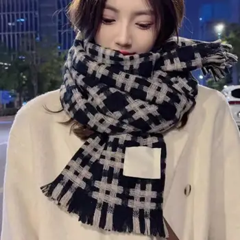 Зимний клетчатый шарф, модные элегантные Мягкие вязаные шарфы, утолщенные теплые кашемировые шали, женские
