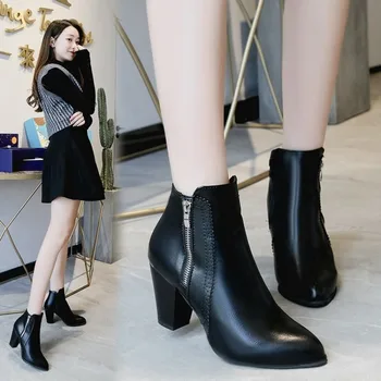 Возвращение, женские ботильоны, модные ботинки из искусственной кожи, женские ботинки на высоком каблуке 8 см, короткие сапоги с боковой молнией для женщин, размер обуви 43
