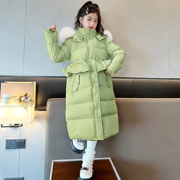 Детская зимняя длинная куртка с хлопковой подкладкой для малышей, толстая зимняя куртка с хлопковой подкладкой на талии, плотное зимнее пальто
