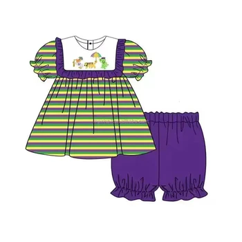 Летняя одежда для малышей, карнавальный костюм для маленьких девочек, шорты с короткими рукавами, разноцветный полосатый топ, закрывающий ягодицы, животный принт, молочный шелк