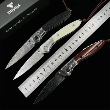 Складные ножи TRIVISA с костяной ручкой, нож из дамасской стали, инструменты для защиты от кемпинга, охоты, рыбалки на открытом воздухе