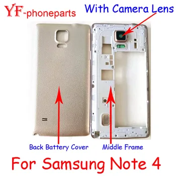 Качественная Средняя Рамка AAAA Для Samsung Galaxy Note 4 N910 Задняя Крышка Батарейного Отсека + Средняя Рамка С Деталями Для Ремонта Корпуса Объектива Камеры