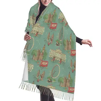 Винтажная тематика Англии и Лондона, Зимний шарф, шали, женские и мужские теплые шарфы с кисточками Bufanda