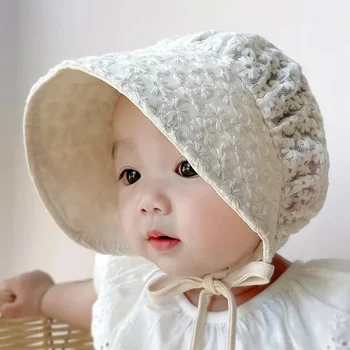 Летняя детская шляпка с кружевным цветком для принцессы для маленьких девочек, мягкая кепка-капот, солнцезащитные шляпы для малышей, реквизит для фотосъемки новорожденных