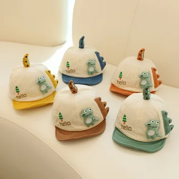 Милая детская Солнцезащитная шляпа с мягкими полями, Бейсболка с мультяшным Динозавром Для мальчиков и девочек, Хлопковые Регулируемые кепки с козырьками для малышей