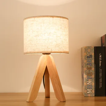 ZK50 ретро льняной абажур, освещение для спальни, гостиной, настольная лампа, светодиодная деревянная прикроватная лампа, штатив, декоративная лампа E27