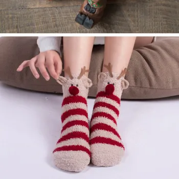Осенние и зимние бархатные утепленные женские носки, теплые коралловые полувельветовые высококачественные носки-полотенца, рождественские носки 6 пар /лот