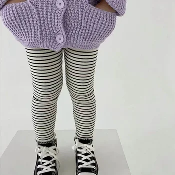 Леггинсы для девочек 2024 Весна Осень Детские хлопчатобумажные брюки с принтом в горошек, одежда в Корейском стиле, Детские брюки