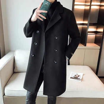 Мужской зимний Толстый теплый тренч, двубортные шерстяные пальто, роскошный деловой Длинный Приталенный мужской тренч, куртка, пальто M-3XL