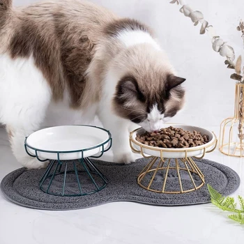 Миска для кошек с железной подставкой, предотвращающая рвоту, Керамическая миска для кормления домашних животных, приподнятая миска, контейнер для щенков маленьких кошек.