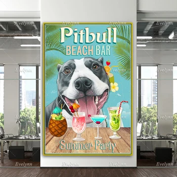 Собака Питбуль, Пляжный бар, Плакат для летней вечеринки, Летние каникулы, Домашний декор, Настенные принты, подарок для украшения гостиной