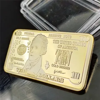 США 10 Долларовый Слиток 24k Золотой Слиток Американская Металлическая Монета Золотые Слитки USD С Капсулой Сувенирные Подарки