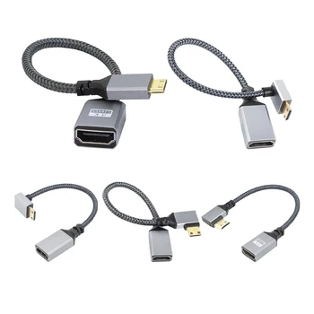 Удлинительный кабель M-F, совместимый с Mini HDMI, 20 см, V2.0, кабель, совместимый с Mini HDMI, под прямым углом