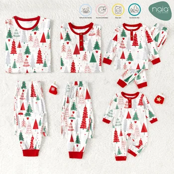 Комплекты пижам Naia ™ с длинными рукавами и принтом Рождественской елки PatPat для всей семьи (огнестойкие)