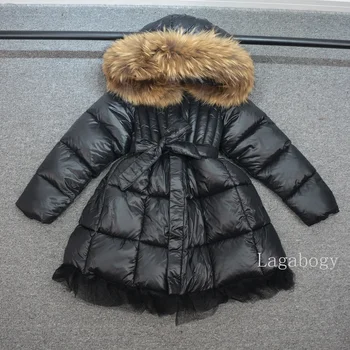 Зимняя куртка для маленьких девочек 2023 года, Длинное платье-парка с хлопковой подкладкой, Блестящее пуховое пальто с капюшоном для малышей, детский зимний костюм