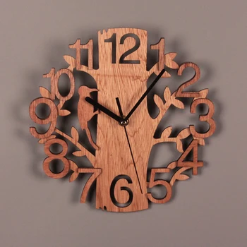 Винтажные деревянные двухслойные настенные часы с объемной птицей, домашние деревянные креативные настенные часы, украшение офиса