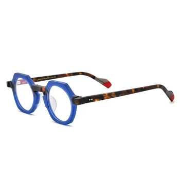 Оригинальные дизайнерские очки ручной работы в многоугольной матовой прозрачно-голубой ацетатной оправе для мужчин, оптические очки в винтажном стиле