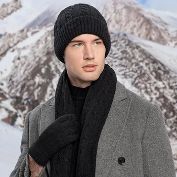 Новая вязаная шапка, шарф и перчатки, зимний костюм-тройка для женщин, чтобы согреться от холода для мужчин