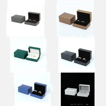 1 шт. кольцо для пары 7,3x5x3,5 см черного/золотого кофейного/серого цвета, Новая коробка для упаковки ювелирных изделий из бумаги с кожаным наполнителем