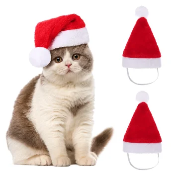 Рождественская шляпа Санта-Клауса для домашних животных, Рождественский костюм кота, кошки, котенка, Шапки для собак, наряд, аксессуары для комнаты