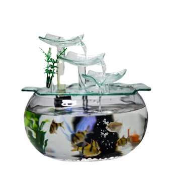 Креативный настольный маленький стеклянный бытовой аквариум с рыбками, диспенсер для воды, фонтан, украшения для гостиной