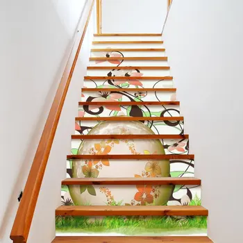13 Шт. Наклейки для лестницы Пасхальные цветы, яйца, наклейки для лестничных стояков, домашний декор, украшения для лестниц