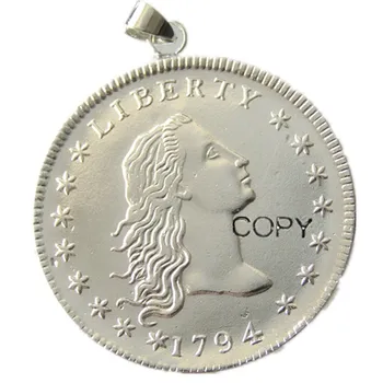 PS (02) Подвеска с монетой 1794 года США, ожерелье с распущенными волосами, посеребренная монета, модные украшения