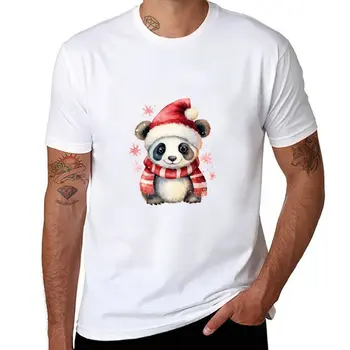 Рождественская футболка с пандой, футболки для мальчиков, футболки с коротким рукавом для мужчин