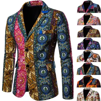 Стильный мужской костюм, пальто, мужской блейзер, Однобортный пиджак с красочным принтом, тонкие пуговицы, Пиджак