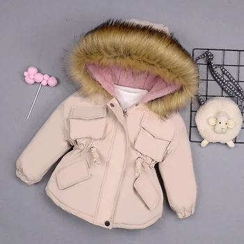 Пальто для маленьких девочек 2-8 лет, модная детская куртка с меховым воротником и капюшоном для девочек, осенне-зимняя плотная теплая детская ветровка, верхняя одежда